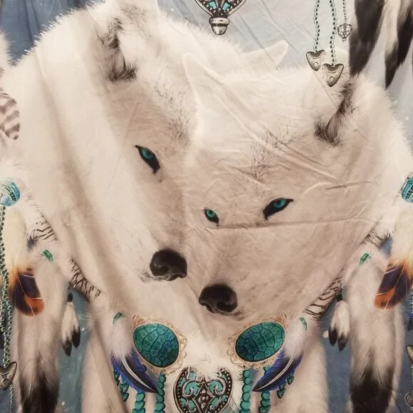White Wolf & Dreamcatcher Duvet Cover and Pillow Sham, Twin Size, EUC - Picture 3 of 5